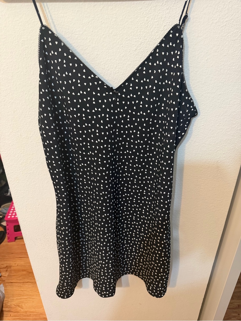 Aritzia Sunday Best Black Cami with White Heart Print